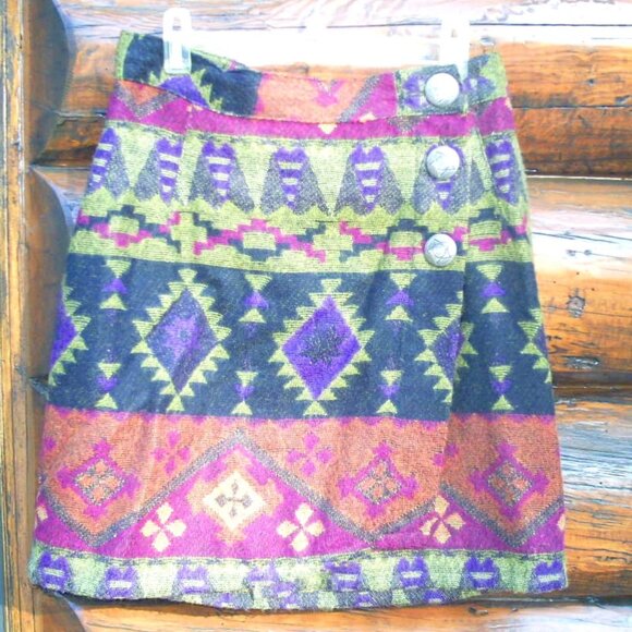 EUC Vintage Cherokee Southwestern Aztec Mini Skirt Size 7 - Picture 1 of 2